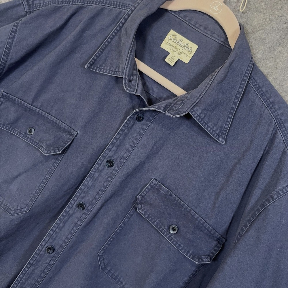 Cabelas Stonewash Canvas Work Shirt Mens XLT Blue Heavyweight Pockets
